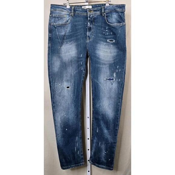 ZARA Men’s Ripped Paint Splatter Skinny Stretch Jeans 36x31.5 NEW NWOT